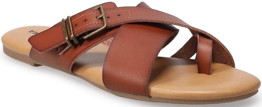 a brown leather strappy sandal