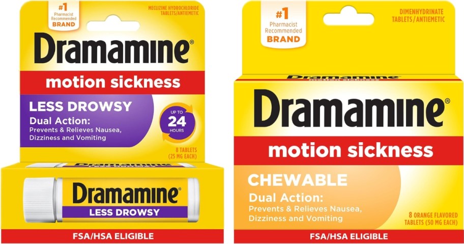 dramamine less drowsy and chewable motion sickness tablets