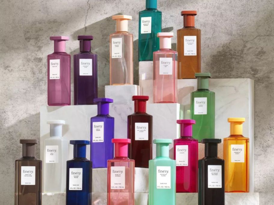many bottles of Fine'ry body mists