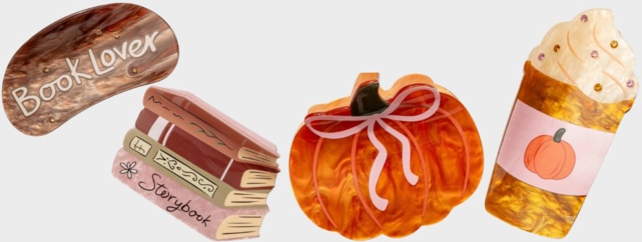 book and fall themed hair clips