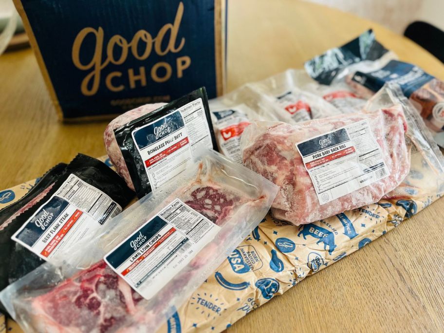 Good chop items box with items on the outside on top of the table