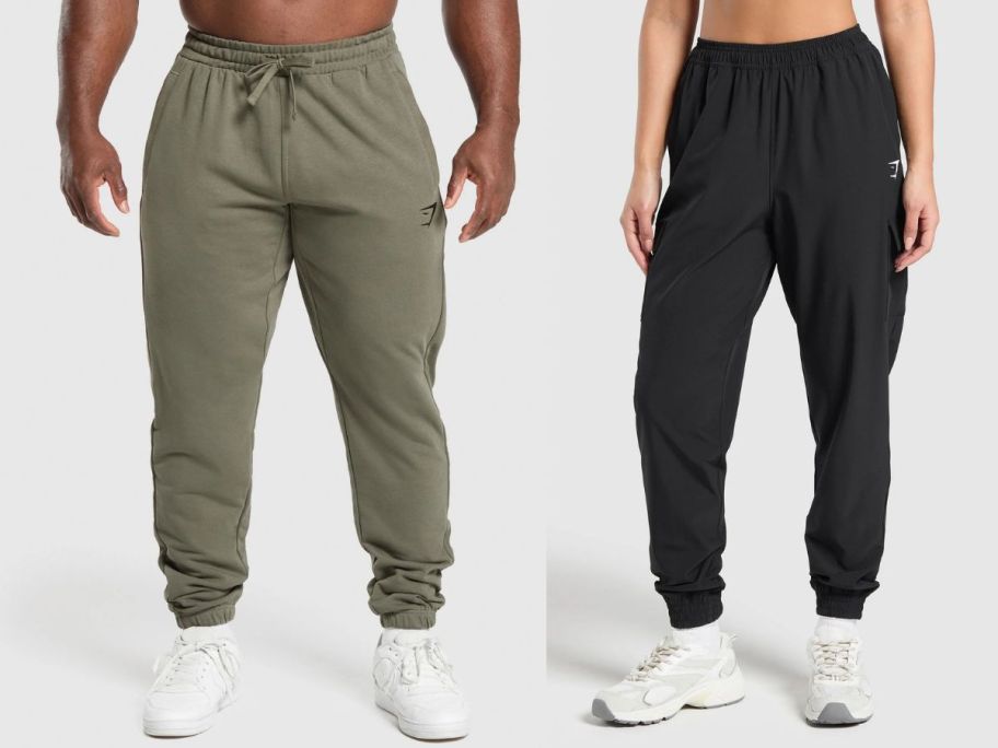 A man and woman wearing Gymshark pants