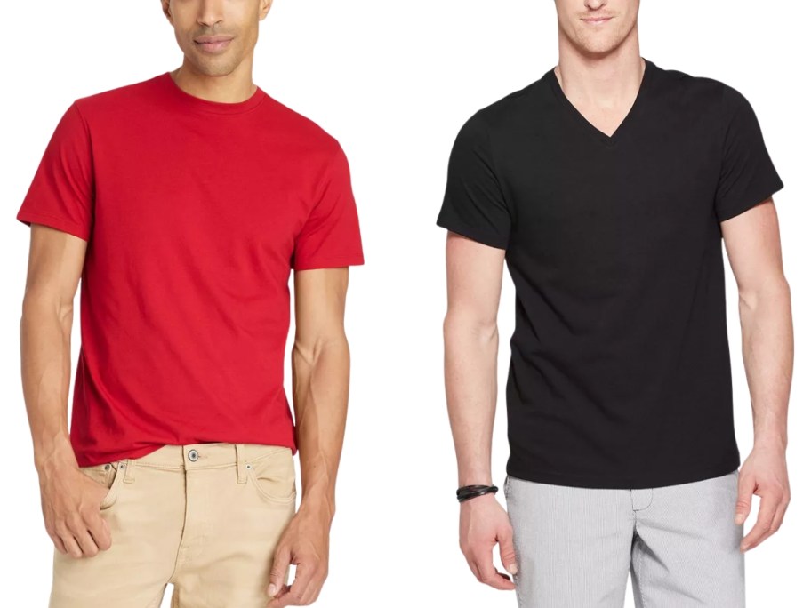 men wearing different color tees and pants