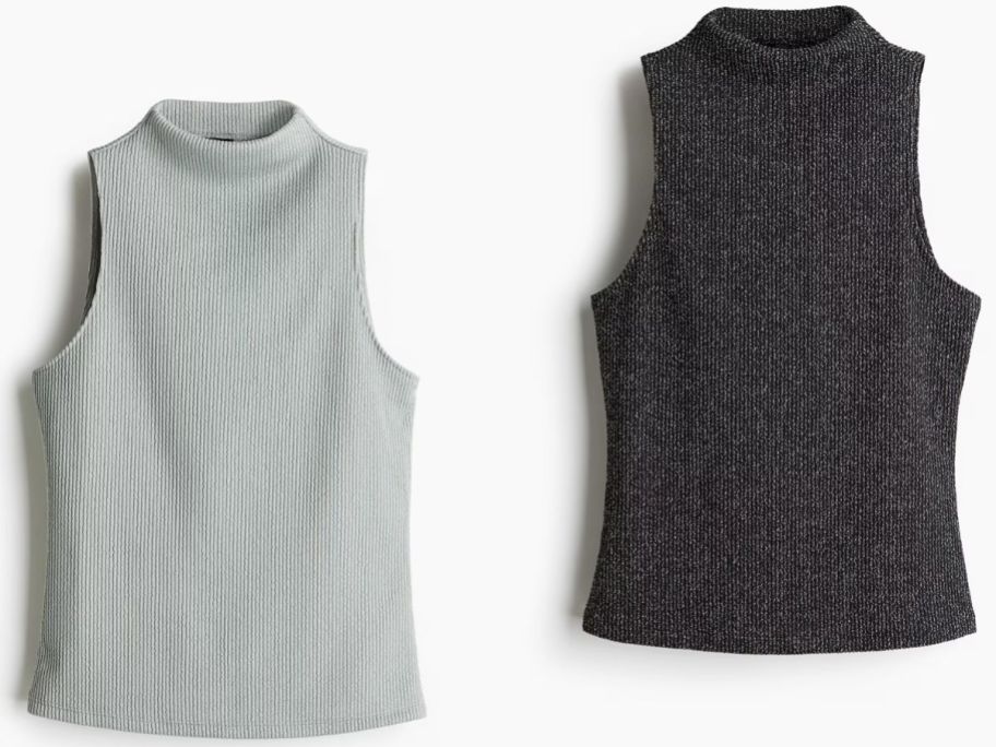 Stock images of tweo H&M Women's Glittery Mock Turtleneck Sleeveless Tops