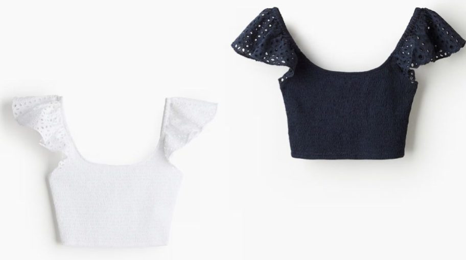 Stock images of two H&M Women's Smocked Crop Tops