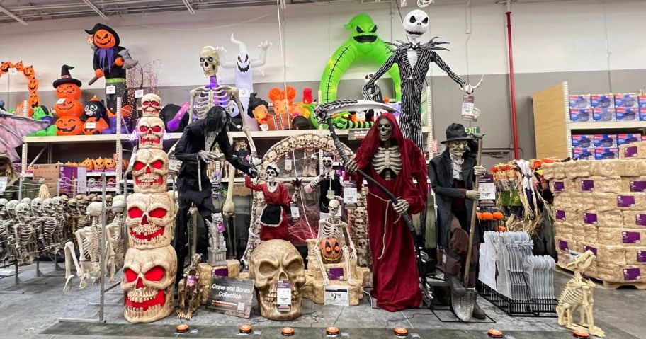 Display of Halloween Animatronics and Inflatables at Home Depot