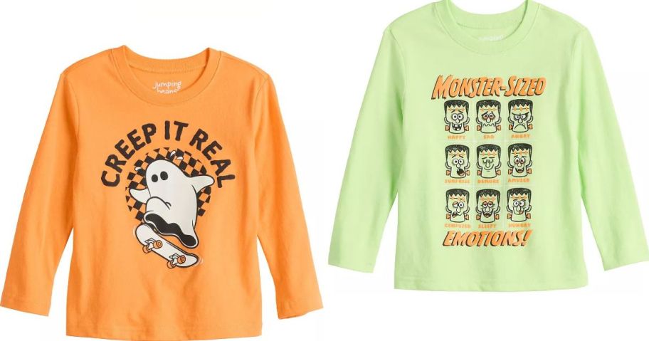 Stock images of two Jumping Beans halloween graphic tees