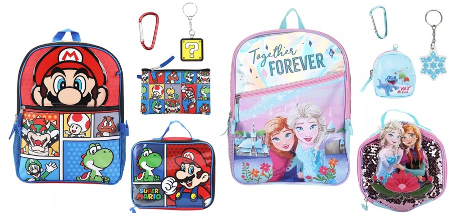 super mario and disney frozen backpack sets