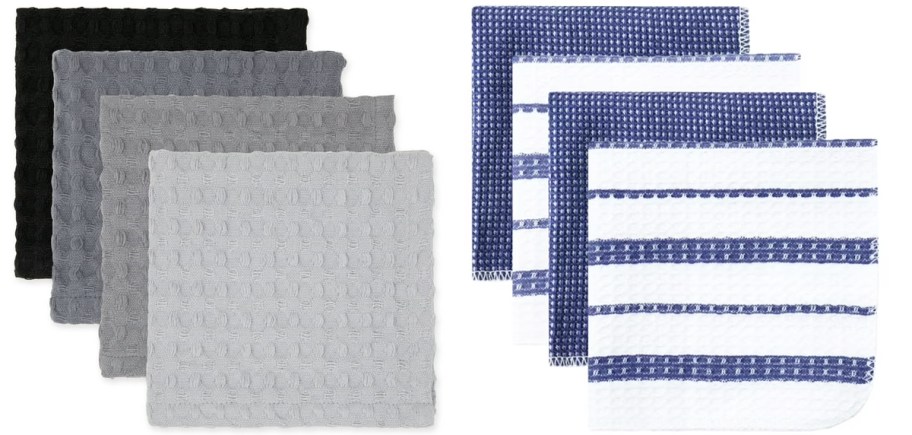grey and blue sets of dishcloths