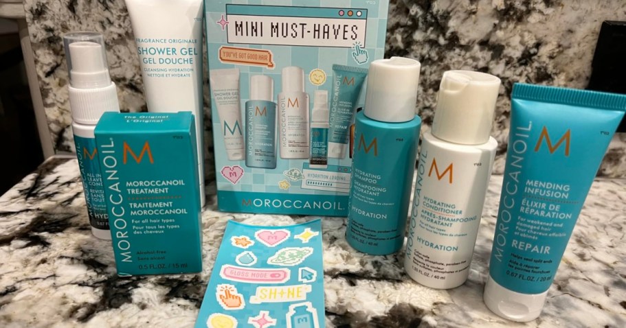 Moroccanoil Deluxe Sampler Set Only $15 on Amazon (Includes 5 Products + Stickers!)