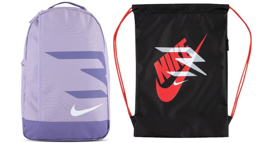 A purple Nike backpack and a black backpack