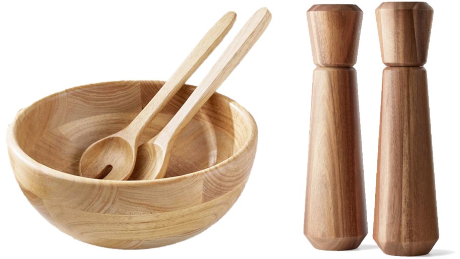 wooden salad bowl set and salt & pepper grinders