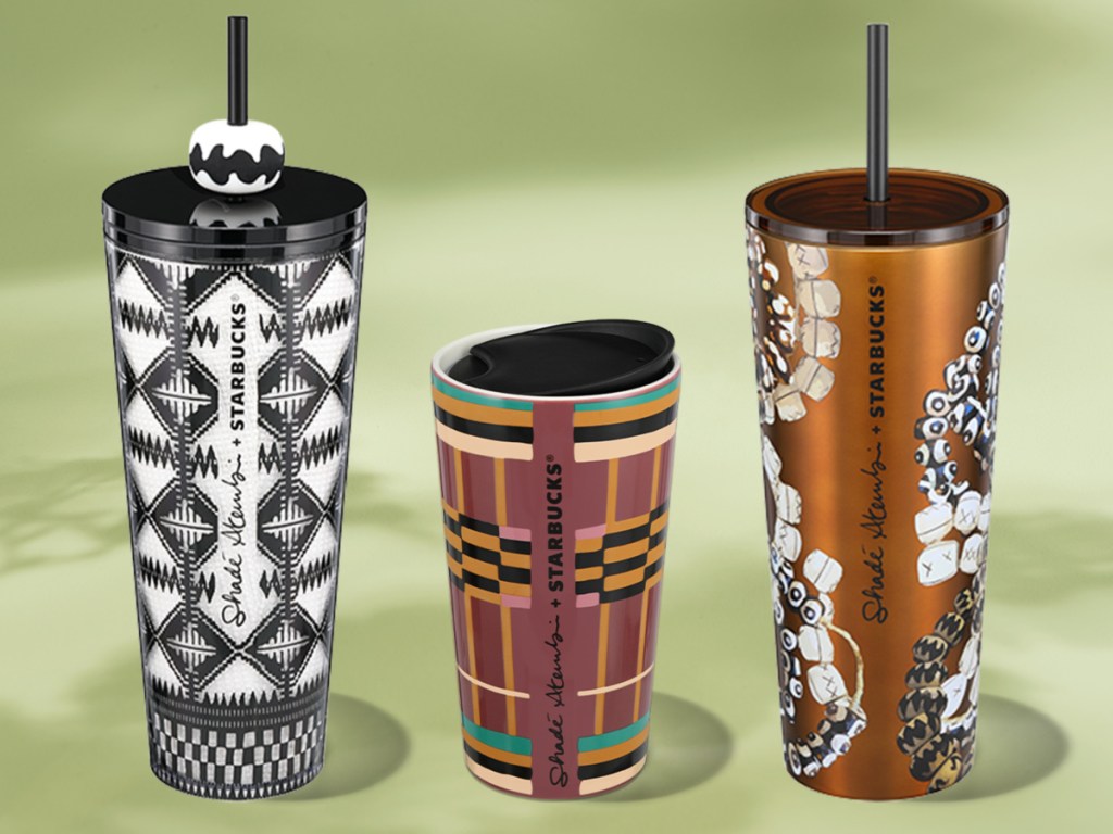 3 different tumblers from Starbucks Shadé Akanbi drinkware line