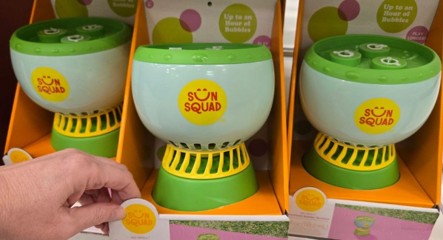 hand holding Sun squad bubble