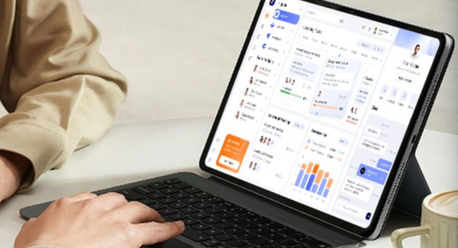 person using Tablet with keyboard