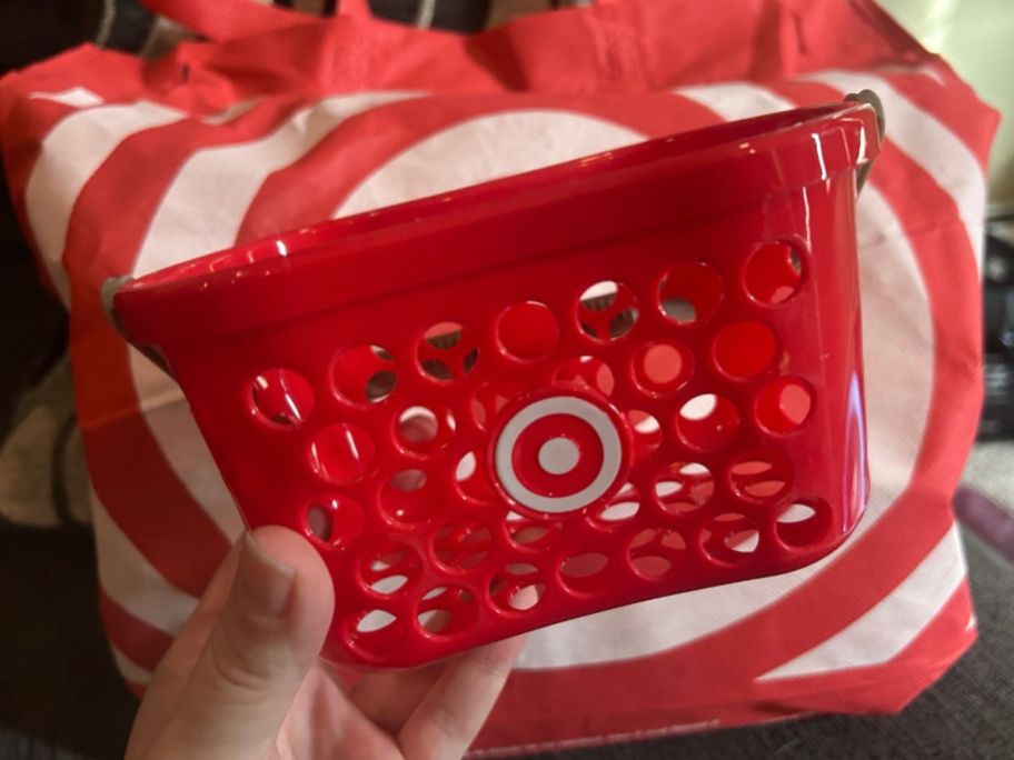 Hand holding a mini spritz shopping basket