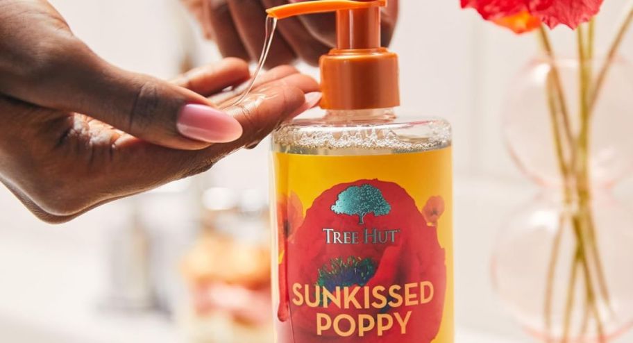 hand squeezing Tree Hut Serum-Infused Hand Wash