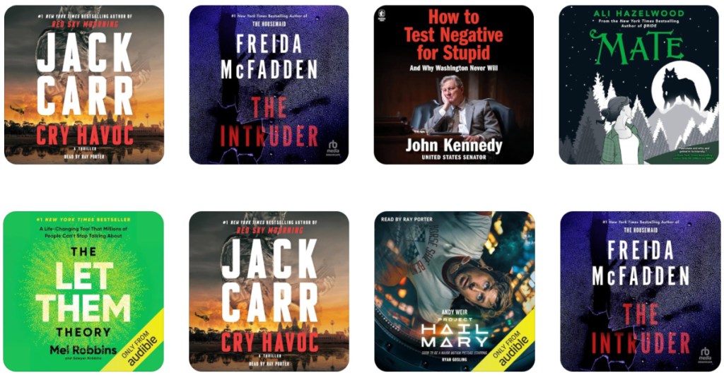Eight different trending audiobook titles