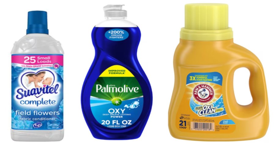 fabric softener, dish soap and laundry detergent