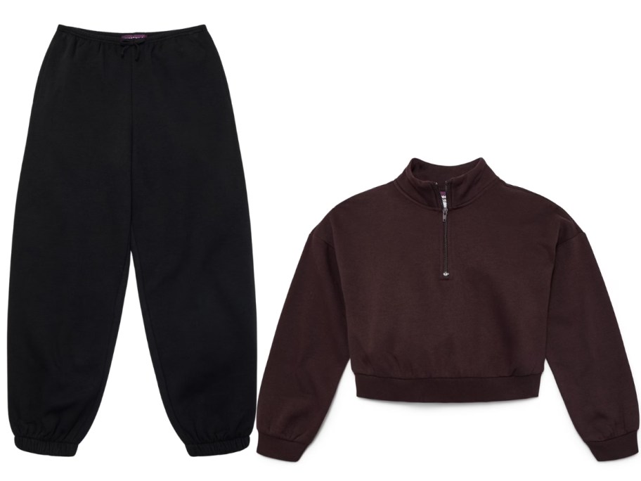 stock images of weekend academy girls fleece joggers and quarter zip sweatshirt