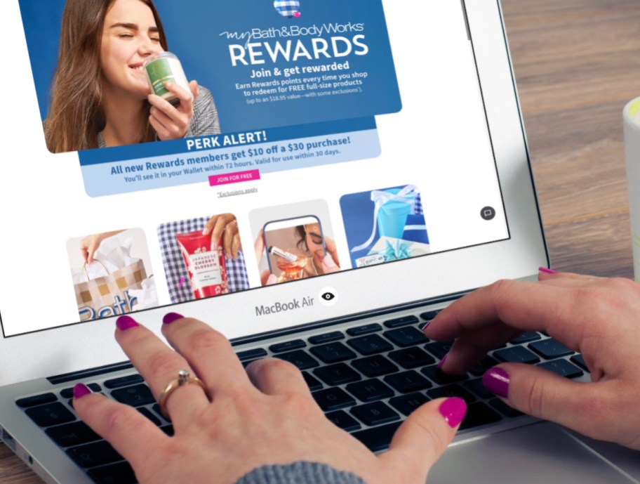bath and body works rewards program on laptop screen