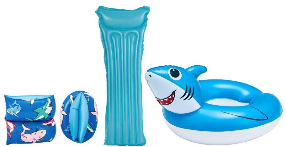 bluescape armbands, air mat, and shark pool floats