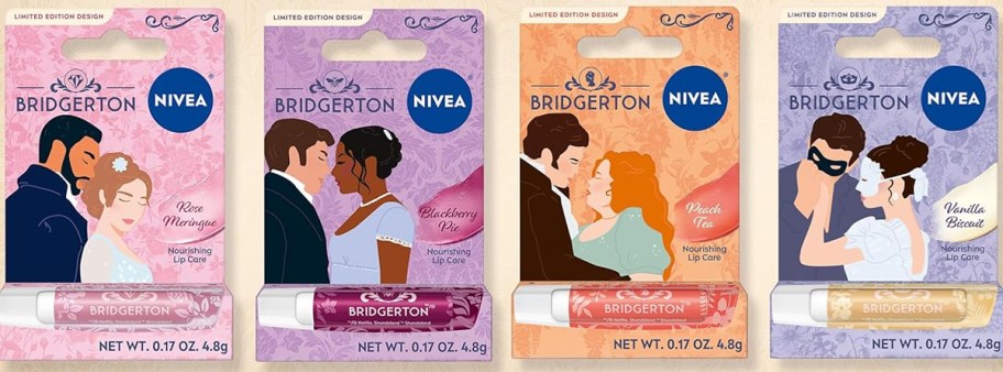 4 bridgerton nivea lip balms 