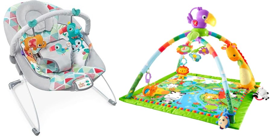 gray toucan infant seat and rainforest play gym