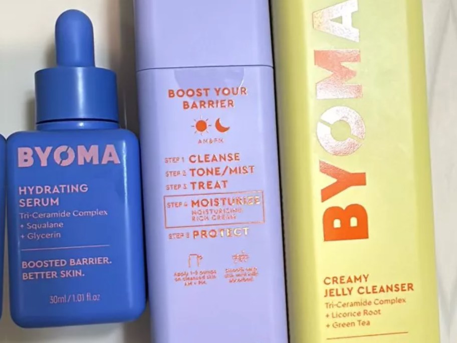 byoma blue serum purple and yellow bottles
