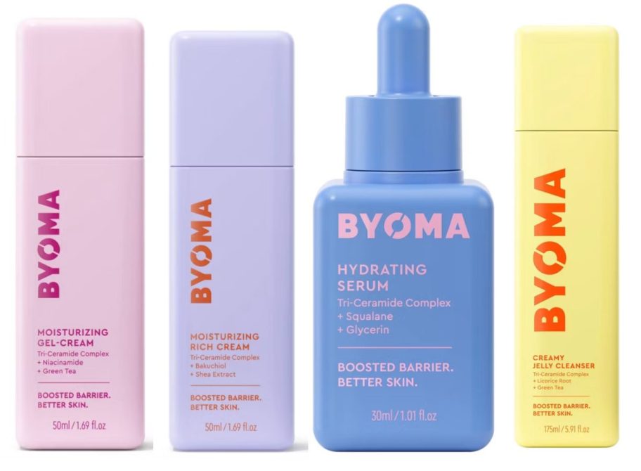 pink purple and blue serum bottles