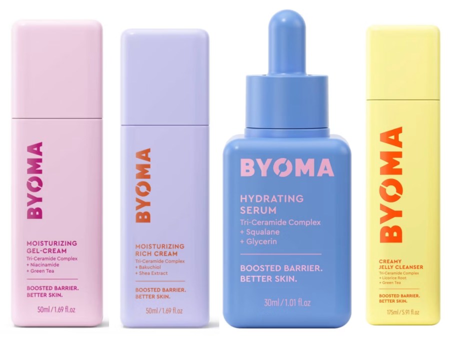 pink purple and blue serum bottles