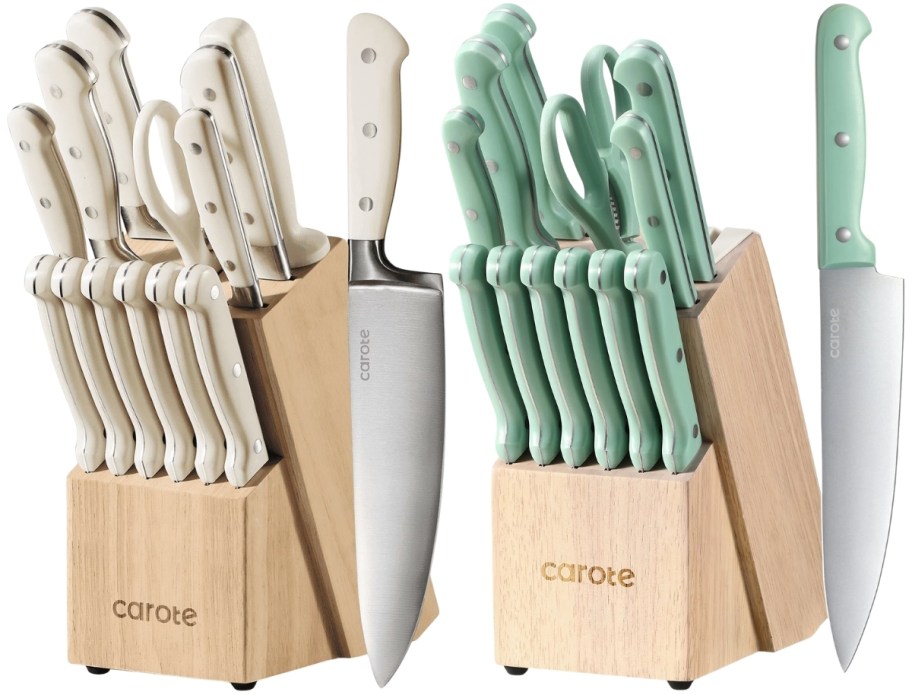 2 14-piece knife sets with blocks