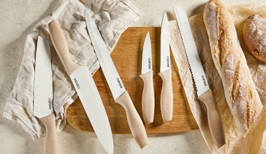 carote 12-piece knife set on a cutting board