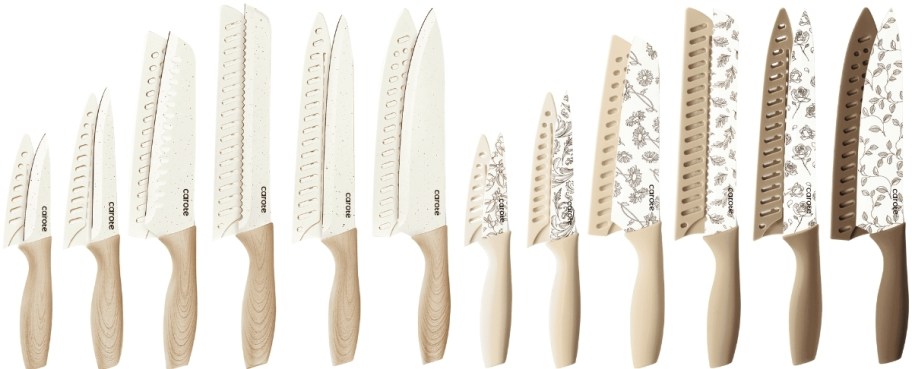2 12-piece knife sets with blade guards