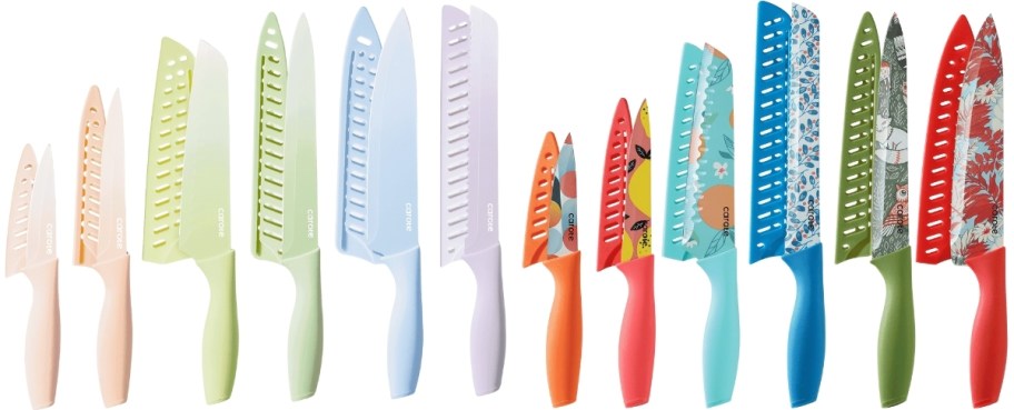 2 12-piece knife sets with blade guards