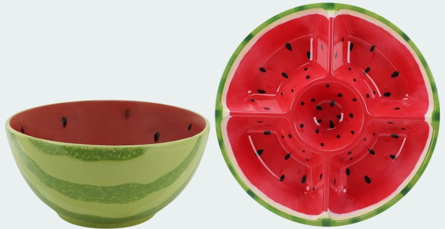 celebrate together watermelon cereal bowl and chip and dip platter