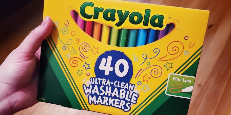hand holding crayola 40 pack markers 