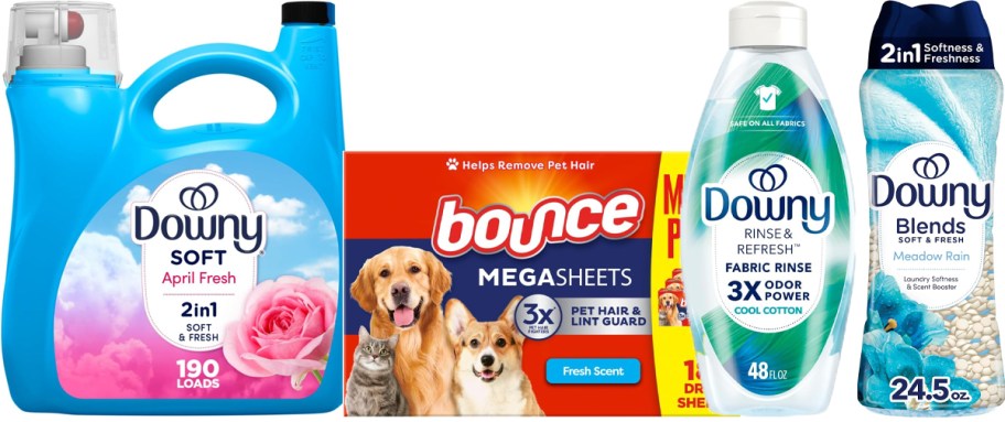 downy, bounce sheets, and downy scent boosters