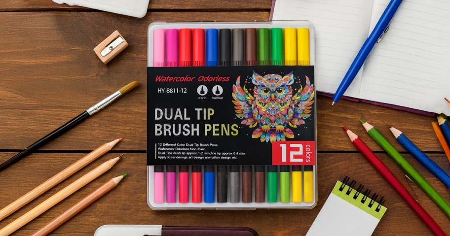 pack of brush pens on a desk