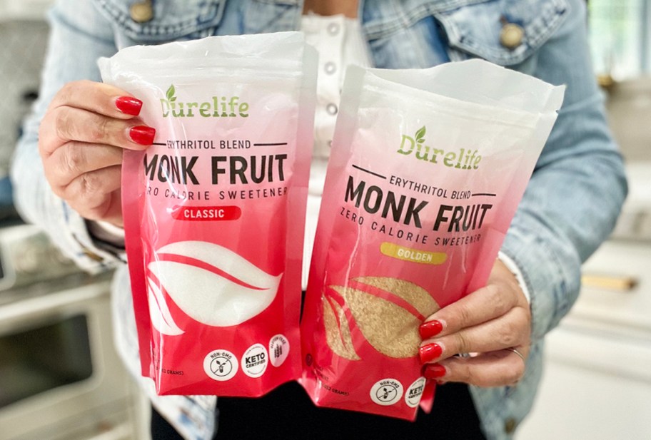 woman holding durelife monk fruit sweetener