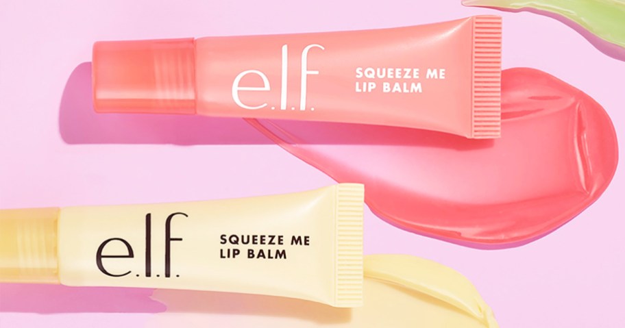 white and pink tubes of e.l.f. Squeeze Me Lip Balms