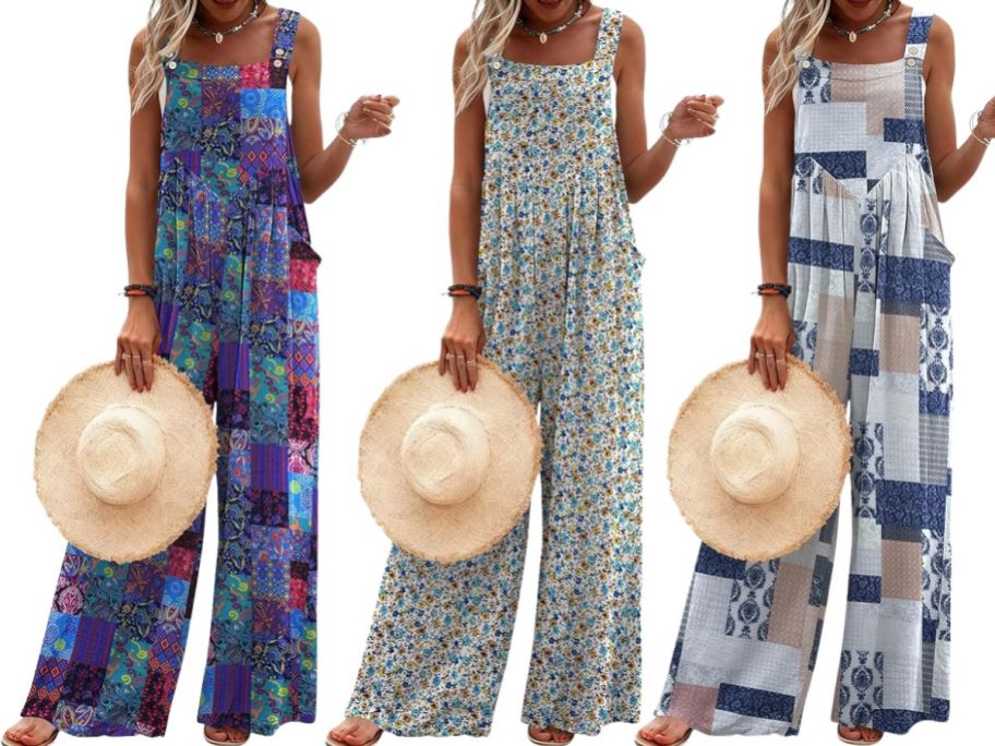 three women wearing rompers