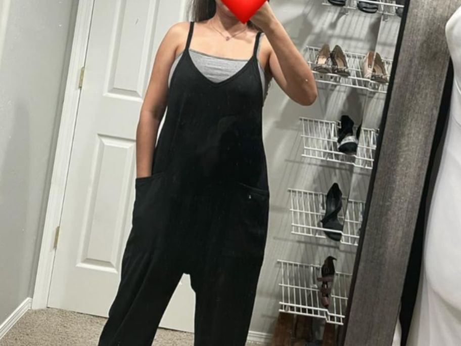 woman wearing black romper