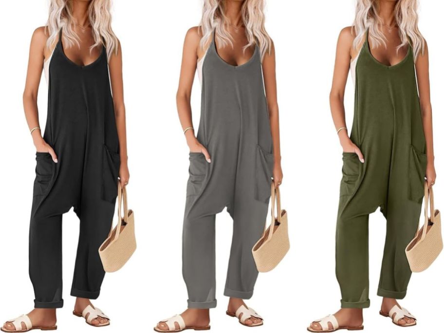 three women wearing rompers