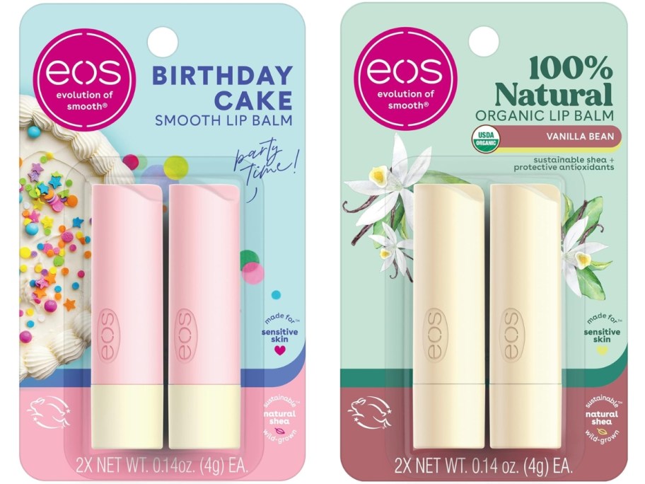 stock image of eos lip balm 2-packs with multiple flavors