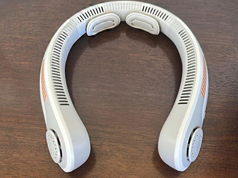white and gray portable neck fan