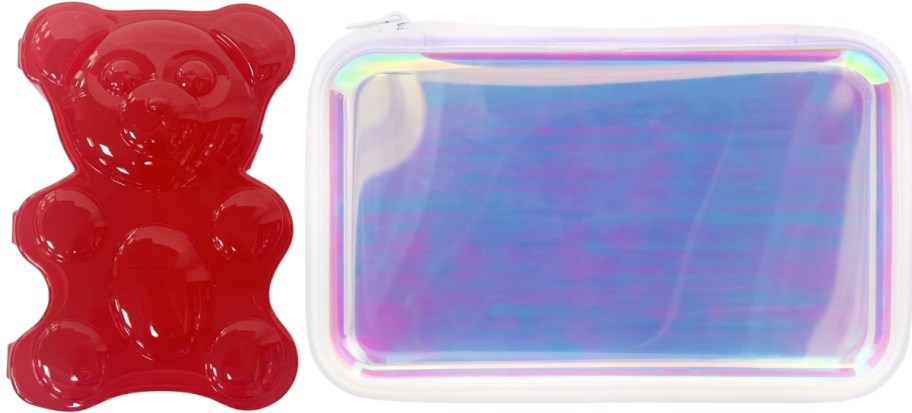 gummy bear and iridescent pencil cases