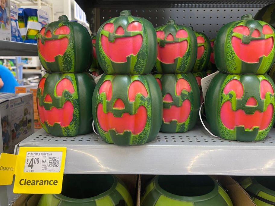 Halloween Jack-o'-Lantern Blow Mold Stacks on shelf in store