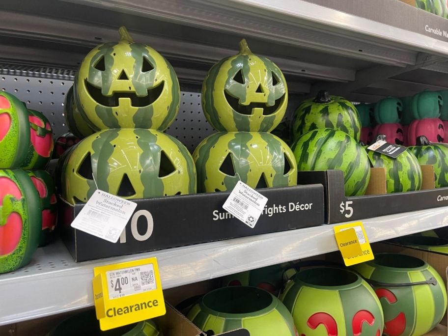 Halloween Stacked Watermelons on shelf in store