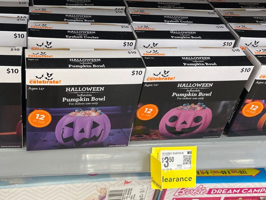 Inflatable Pumpkin Cooler boxes on shelf in store